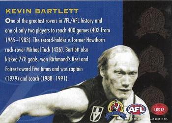 2007 Select AFL Supreme - Hall of Fame Legends #LGD13 Kevin Bartlett Back